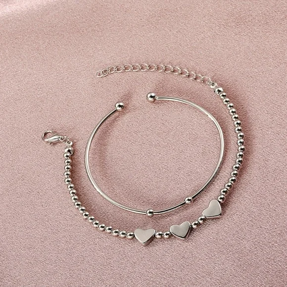 NEW Silver Triple Heart Bracelet & Cuff Set - Picture 1 of 8